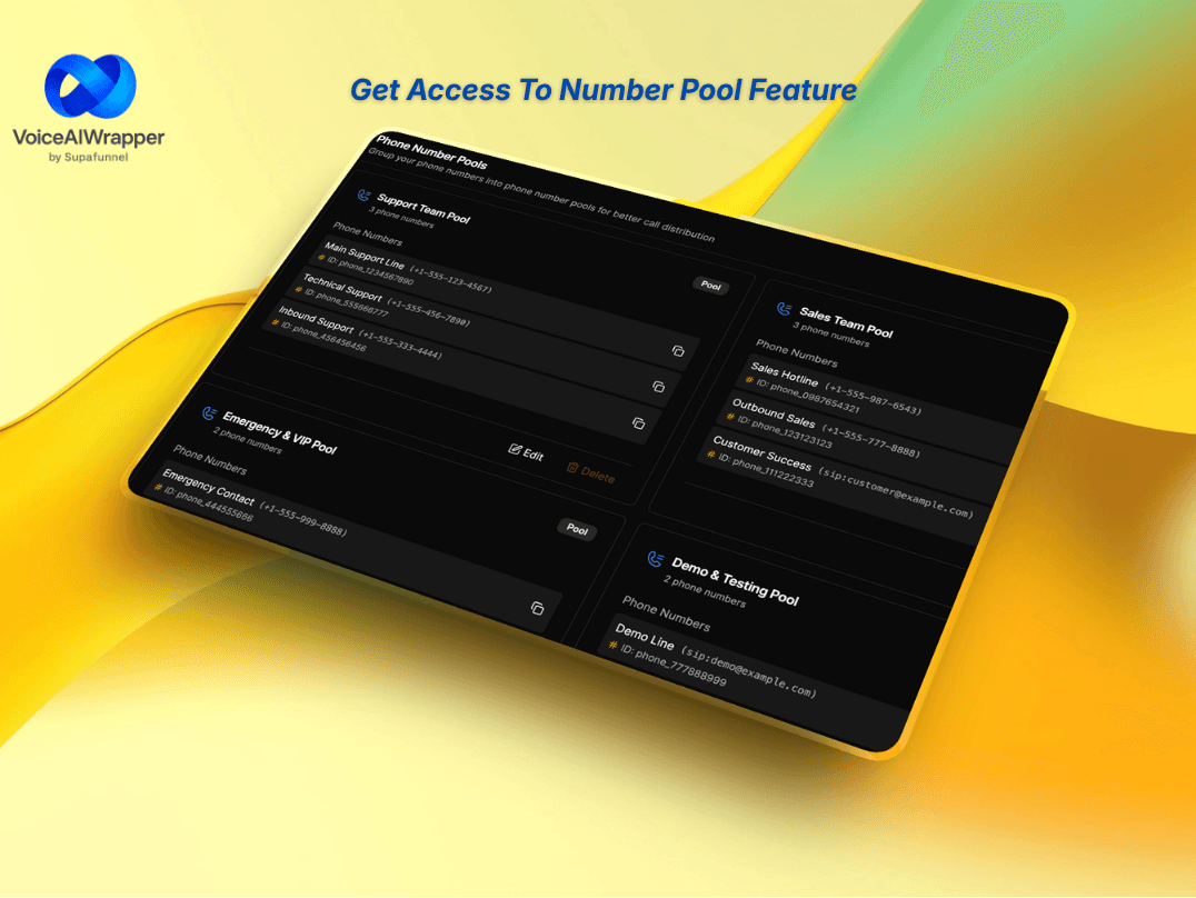 Vapi wrapper split feature with built-in dialer smart callbacks and retry rules, thousands of number pool lines, and client self-serve campaign management | VoiceAIWrapper.