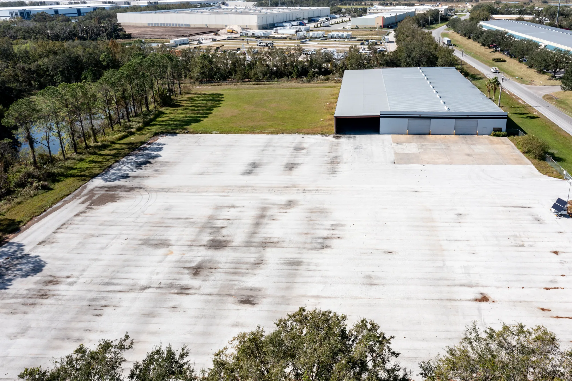 Aerial view of the industrial outdoor storage site at 5050 Gateway Blvd, Lakeland, FL