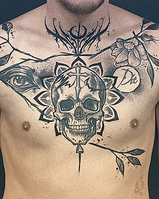 Tatouage Cover-up Skull par Julien Joolz — Grinoir Tattoo