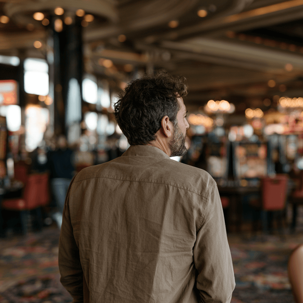 A man seen from behind inside a casino