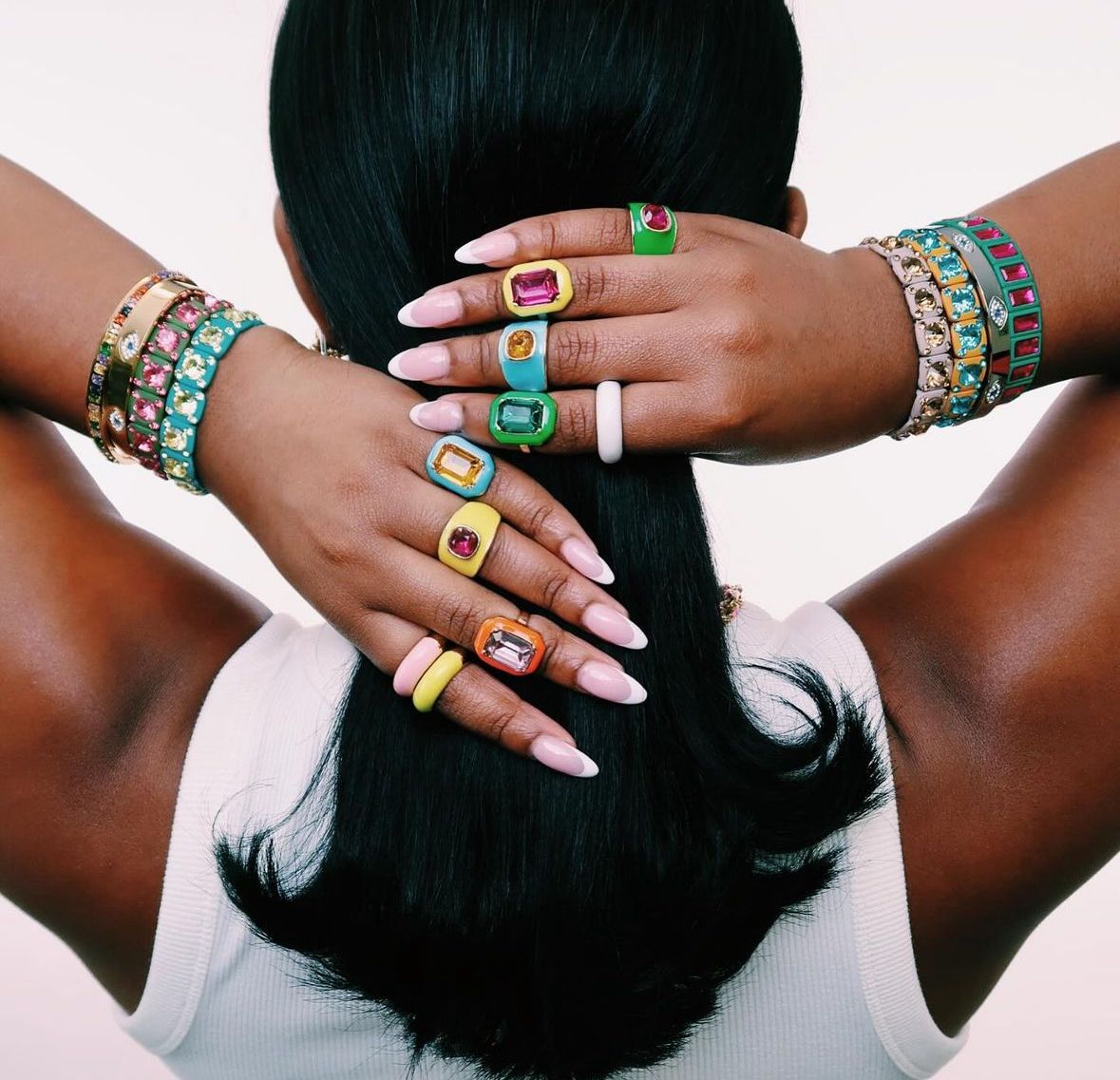 Woman in a dark golf outfit mid-swing on a lush green golf course, with sand bunkers and trees in the background, promoting a 38% discount.