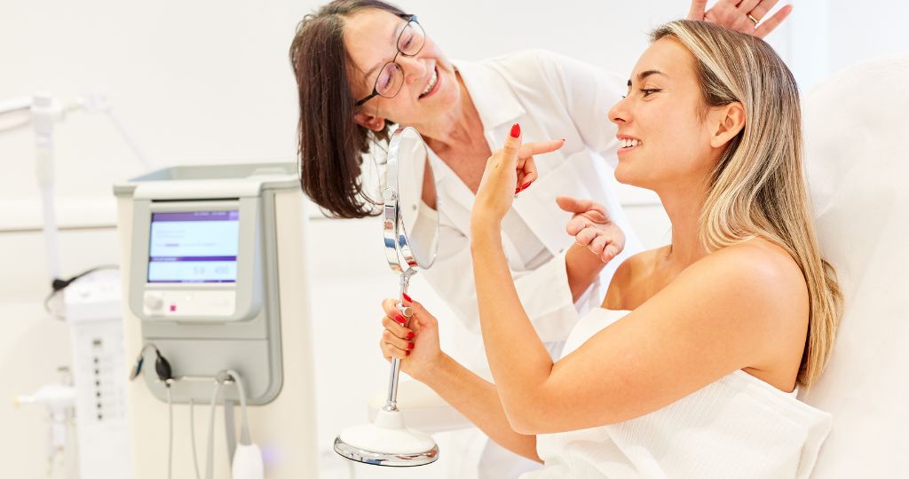 Cosmetic surgery patient consulting with a doctor at a clinic