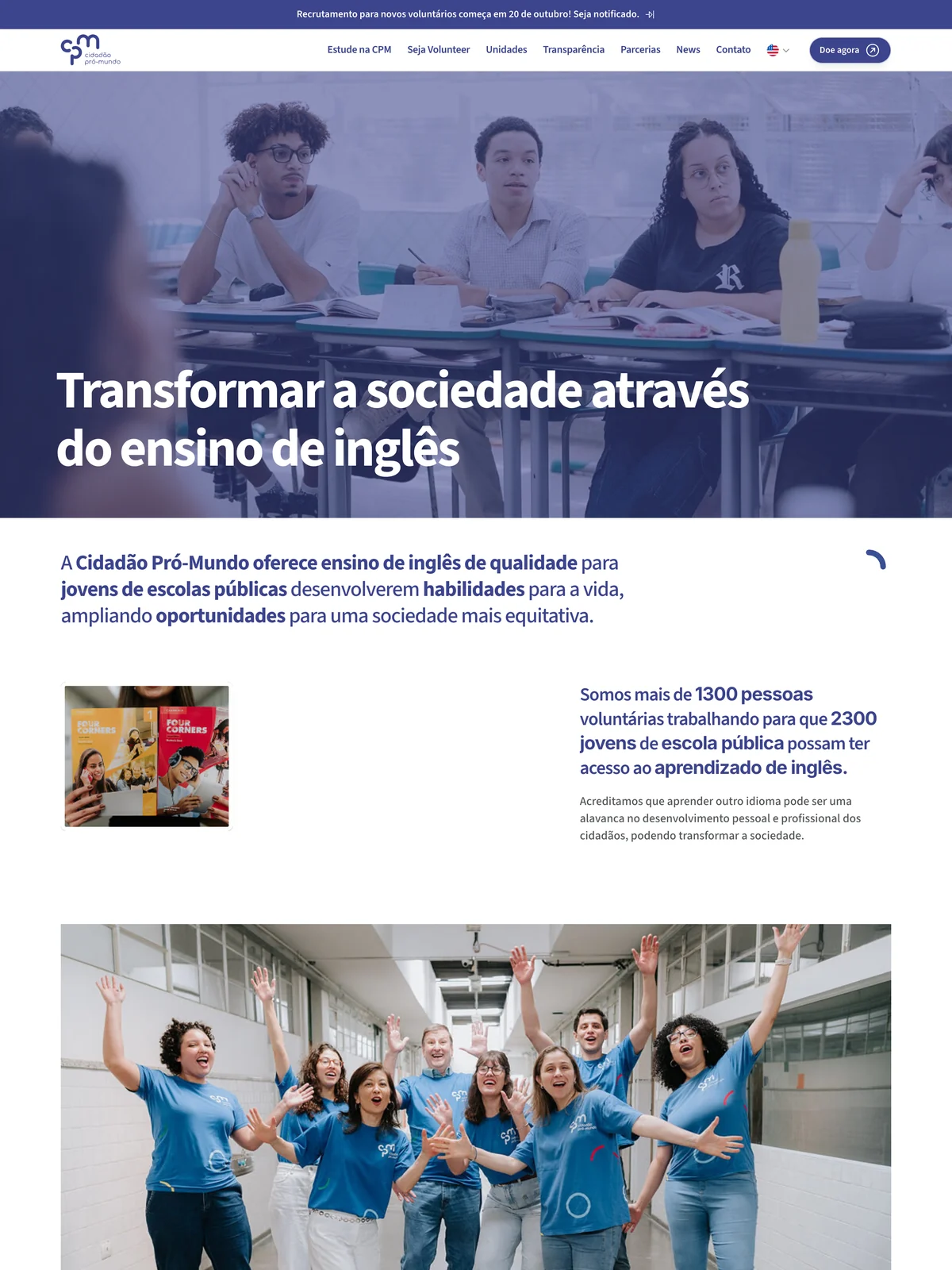 Página inicial do site do Cidadão Pró-Mundo no computador