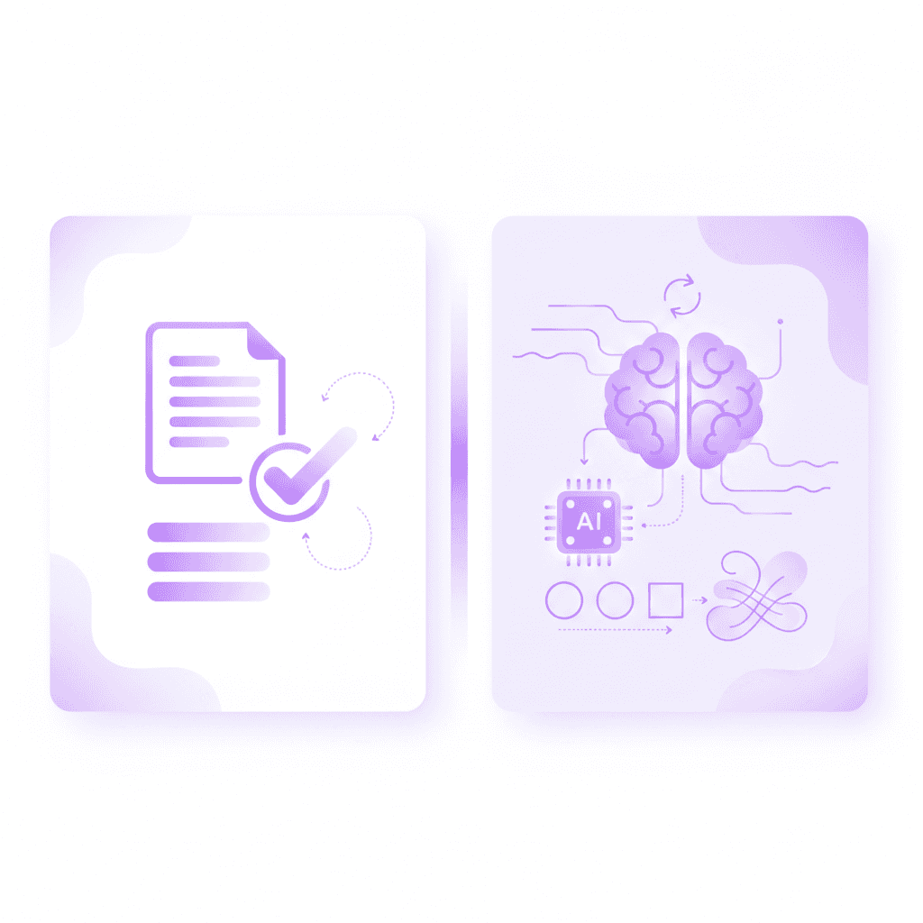 Split-screen graphic showing a static text note on the left and an interactive AI drawing on the right