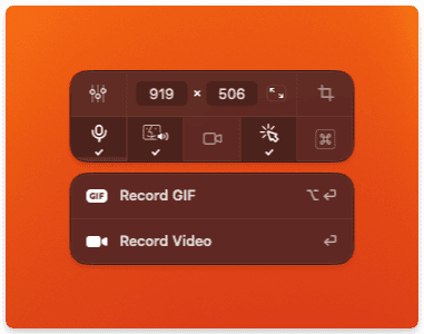 CleanShot X's screen recording function menu