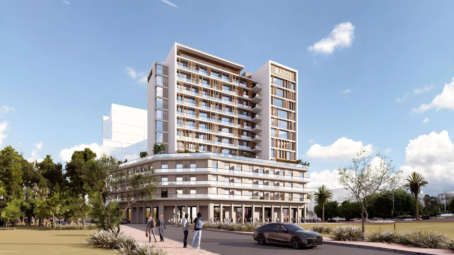 Artist's rendering of the Azizi Lina building, showcasing its modern design and architectural features.