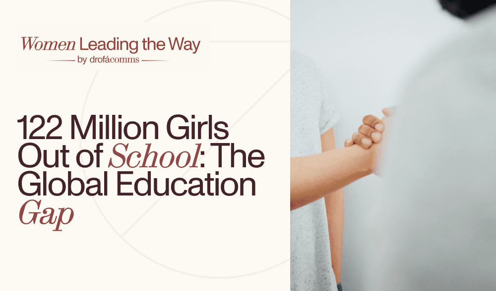 A girl standing by a white wall with clasped hands, illustrating the global challenge of girls out of school.