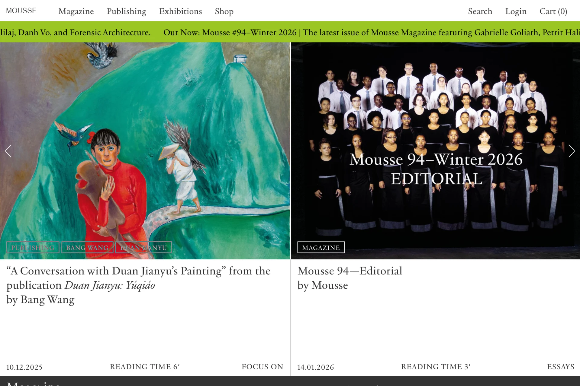 Screenshot of Mousse Magazine website