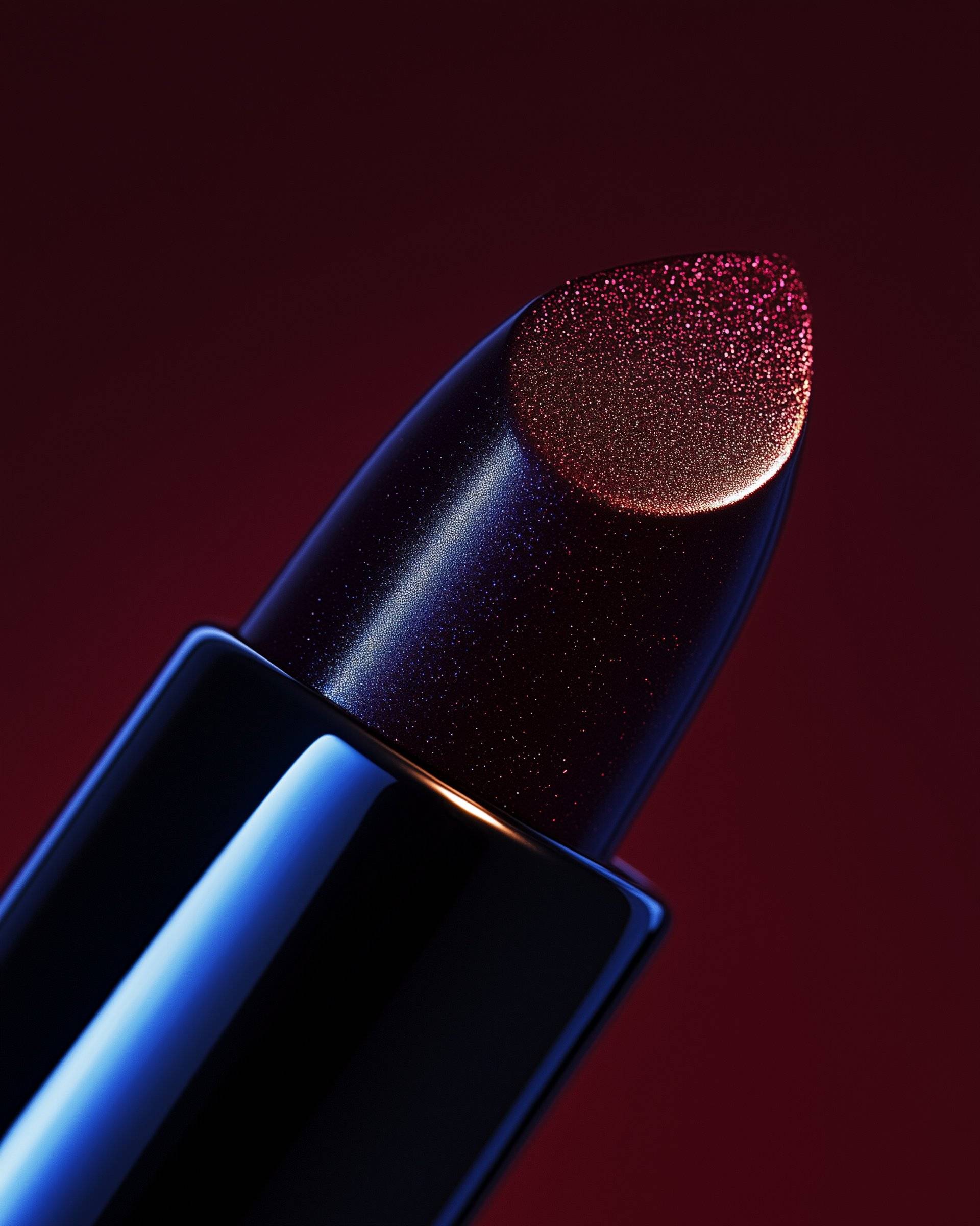 Rose-gold lipstick on black background