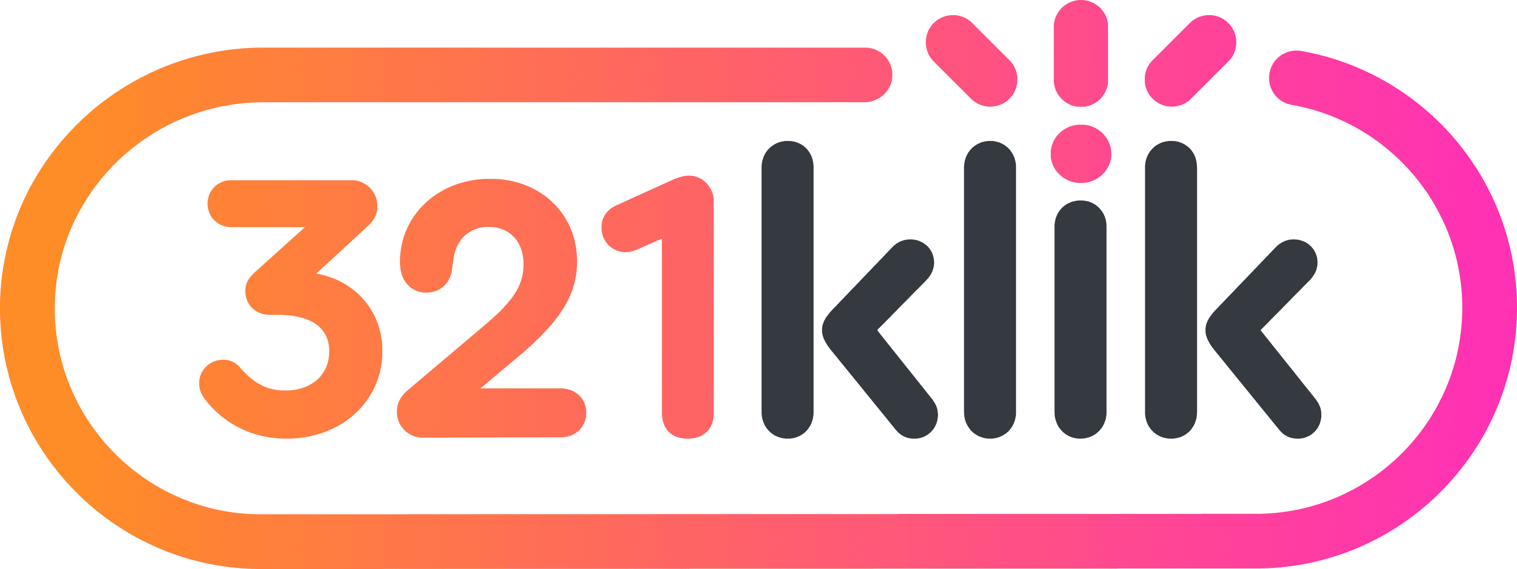 Logo van 321Klik photobooth huren, felle kleuren en tekst.