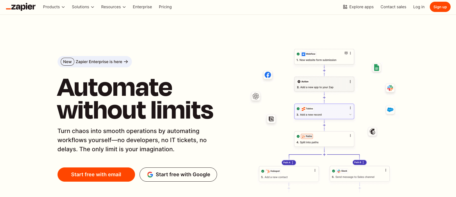 homepage of zapier