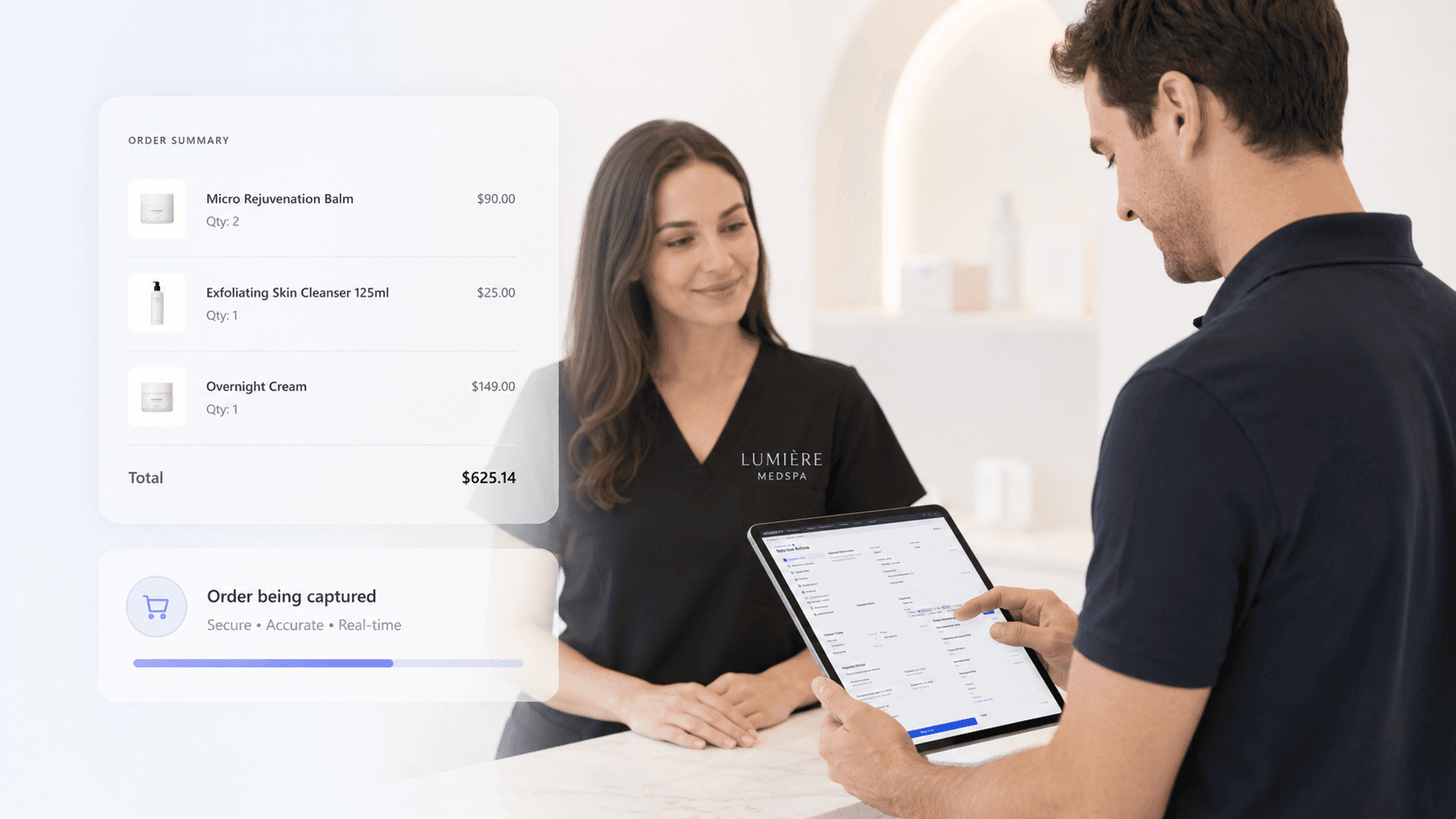 Mobile field sales software interface showing customer accounts and order entry