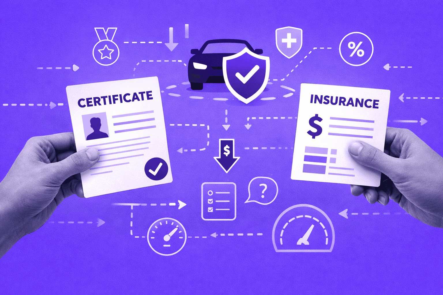 Virginia driver improvement course certificate and car insurance savings illustration