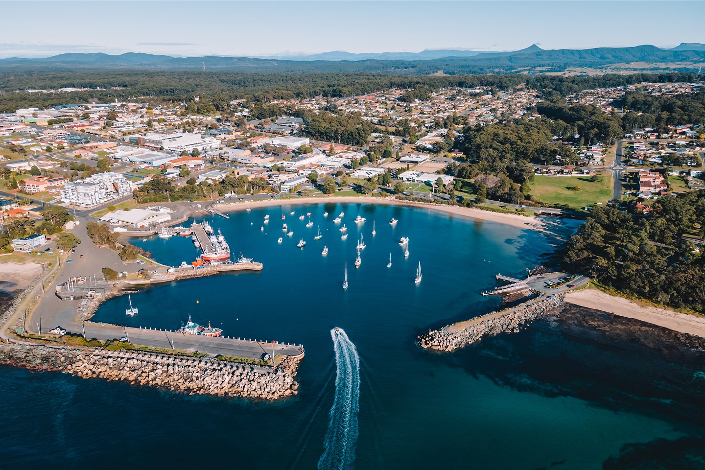 Arial shot of the Ulladulla harbour during the day - Web designer backdrop