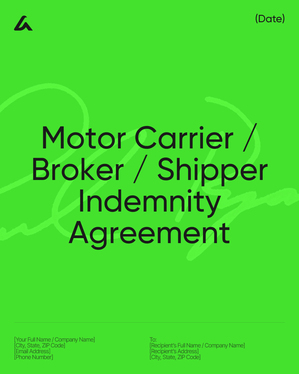 Motor Carrier / Broker / Shipper Indemnity Agreement