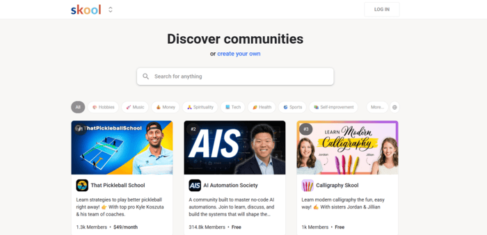 skool homepage screenshot