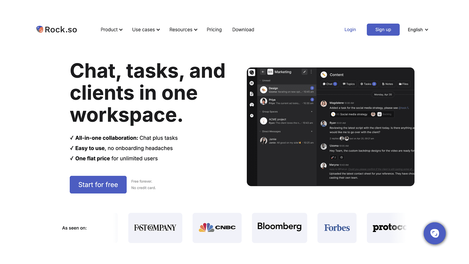 Rock is an all-in-one chat + tasks platform for agencies