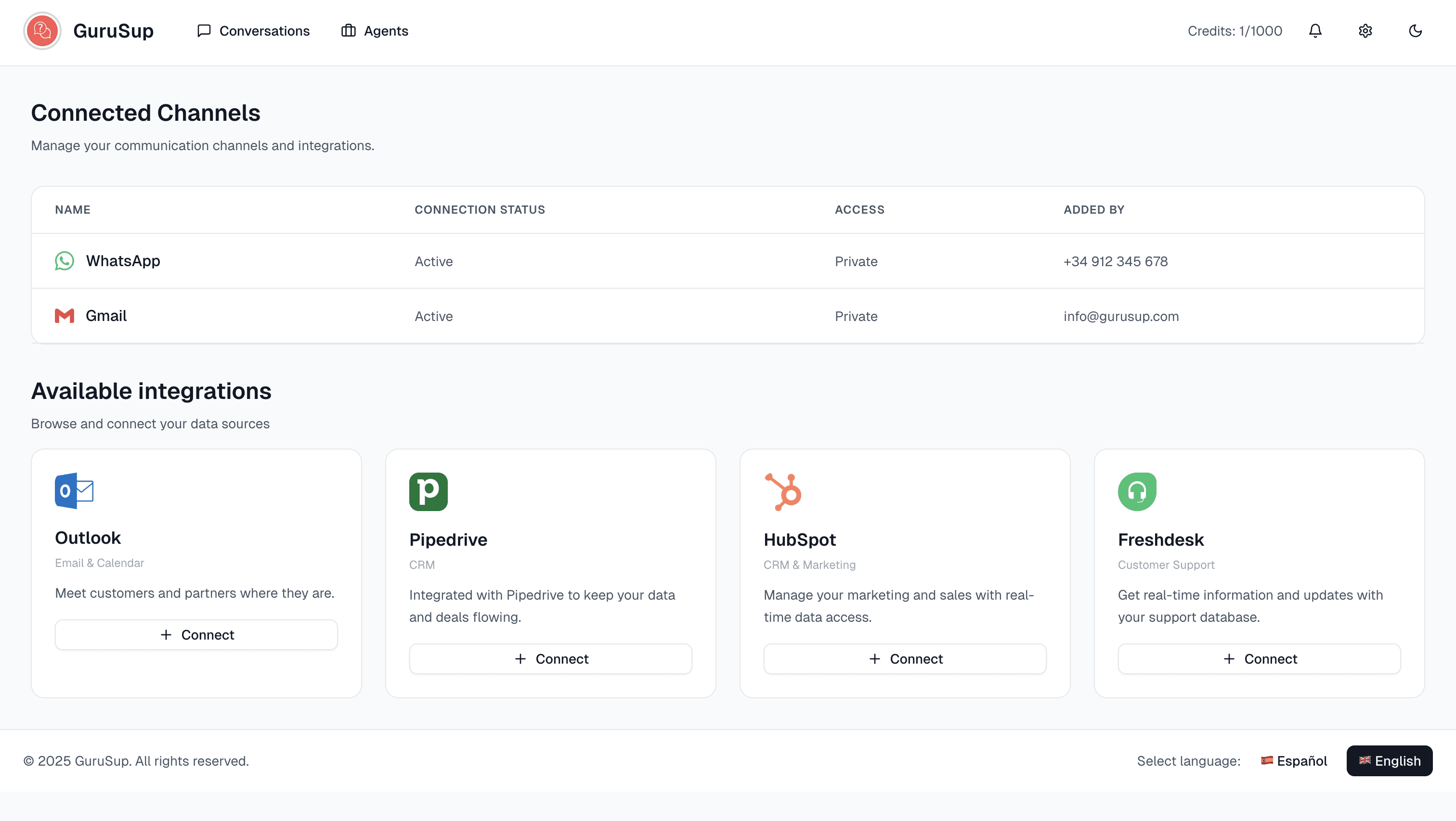 An image of GuruSUp dashboard