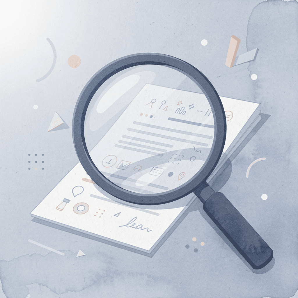 Magnifying glass examining fine print and hidden details