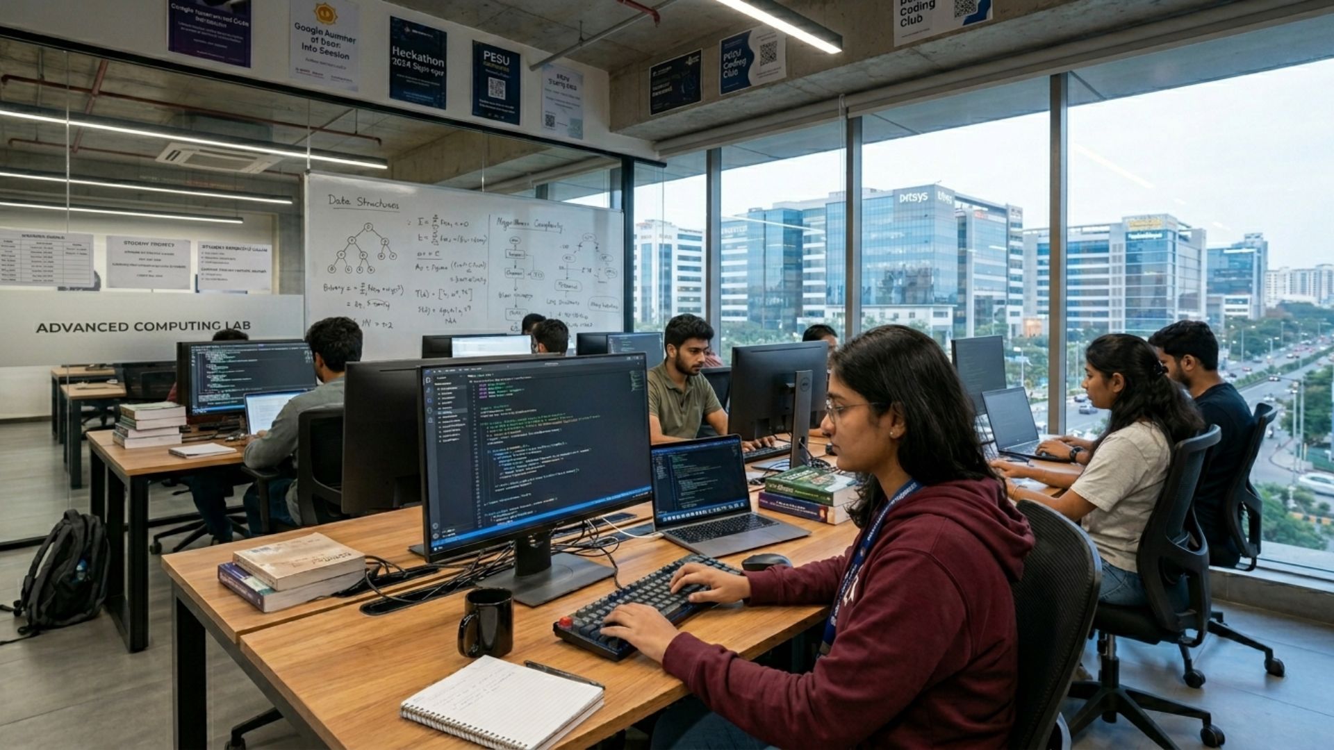 Students learning programming in an advanced computing lab at one of the best CSE colleges in Bangalore