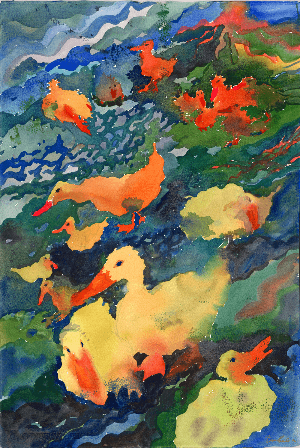 premium art poster and canvas prints, with originals available, from QART , of the artwork " Ducks in Ninh Binh "