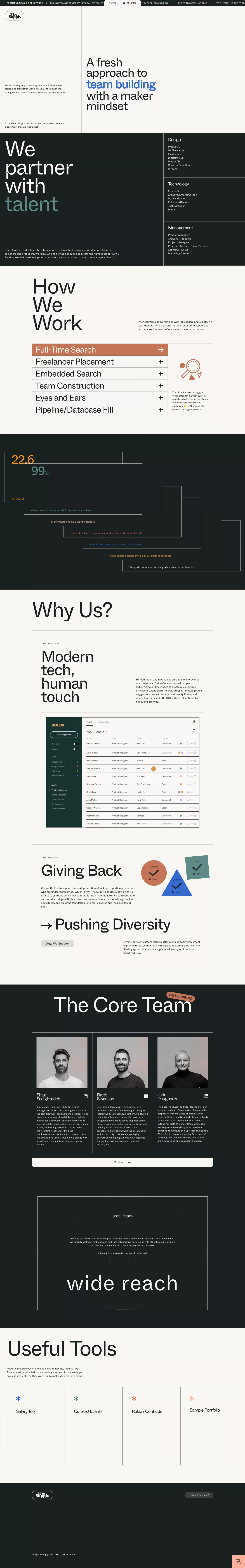 The Supply / Curated Digital Talent landing page screenshot showcasing Design and HR design