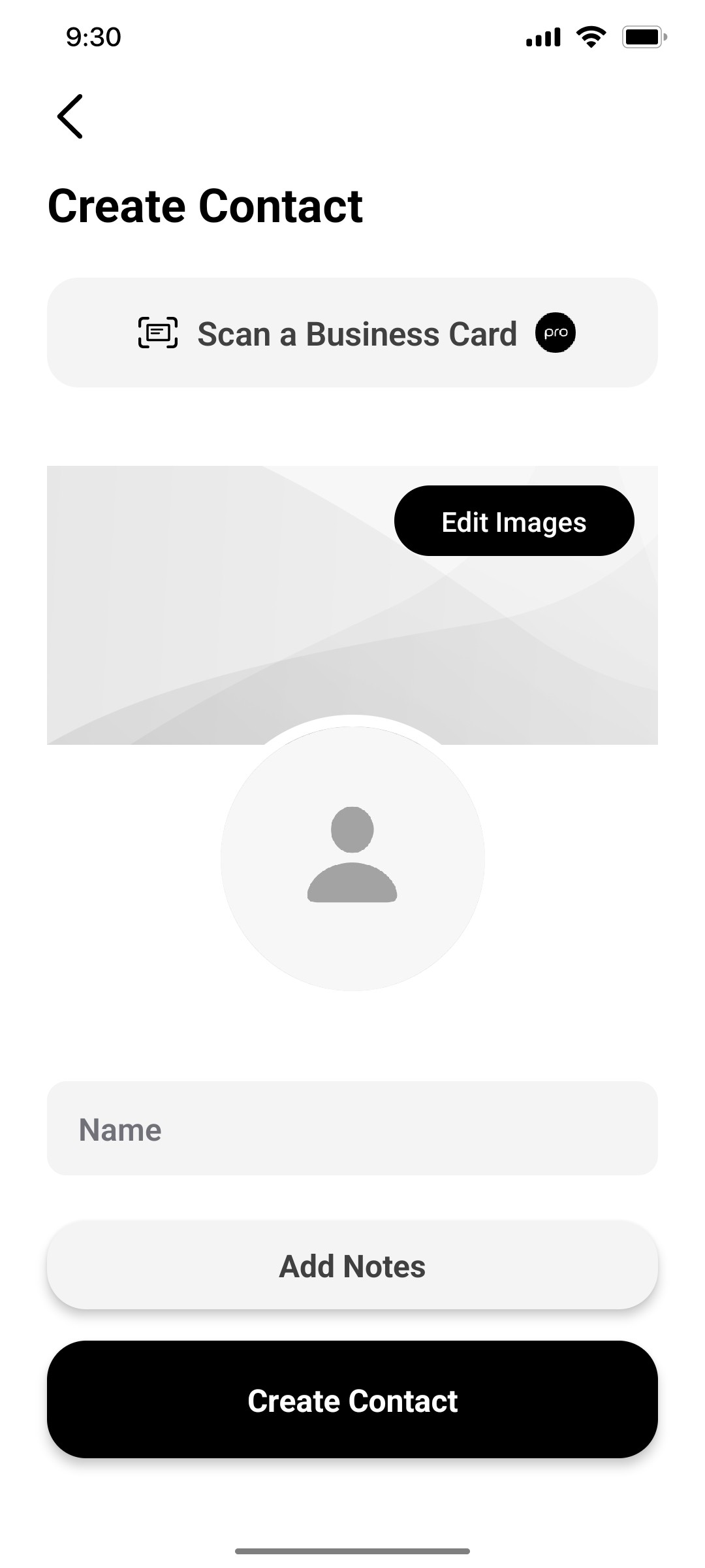 Popl Create Contact Screen