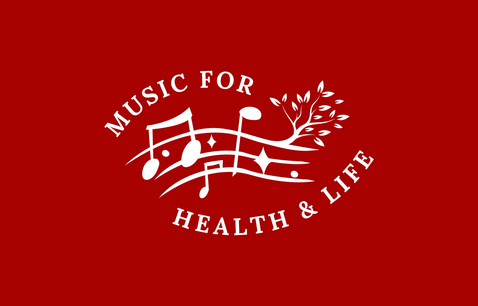The Music for Health & Life logo in white on the brand’s deep red
