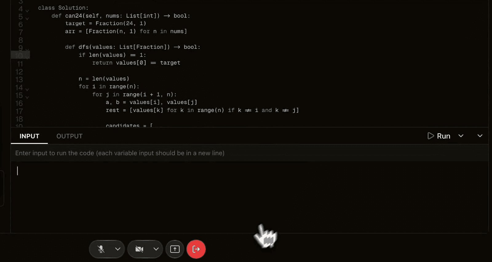 Input panel for test execution