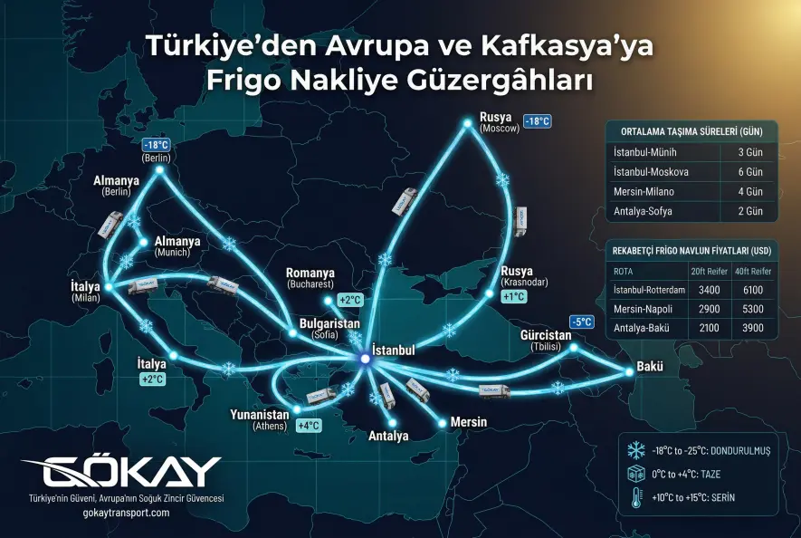Türkiye’den Avrupa ve Kafkasya’ya frigo nakliye güzergah haritası