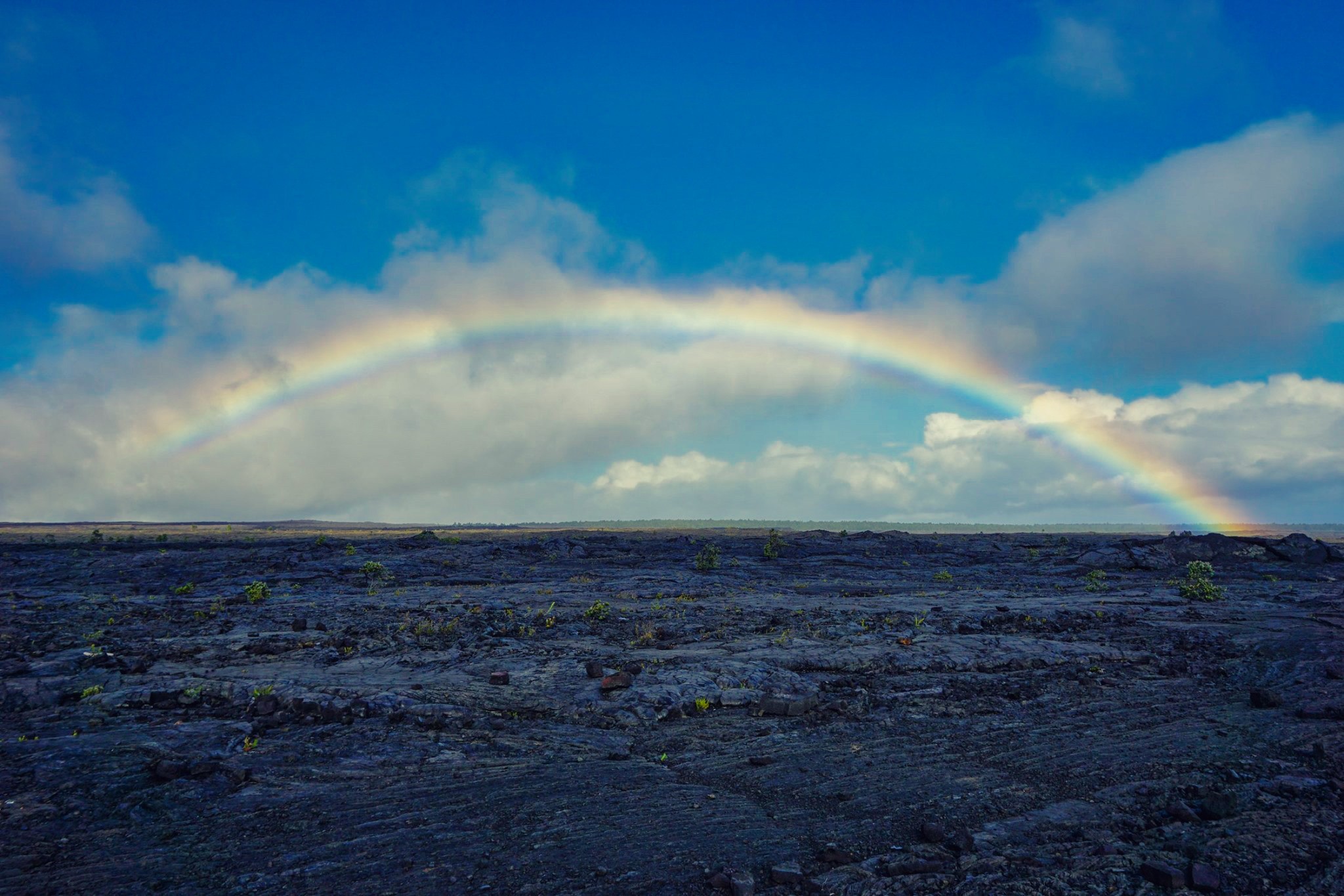 Rainbow over Kīlauea lava fields