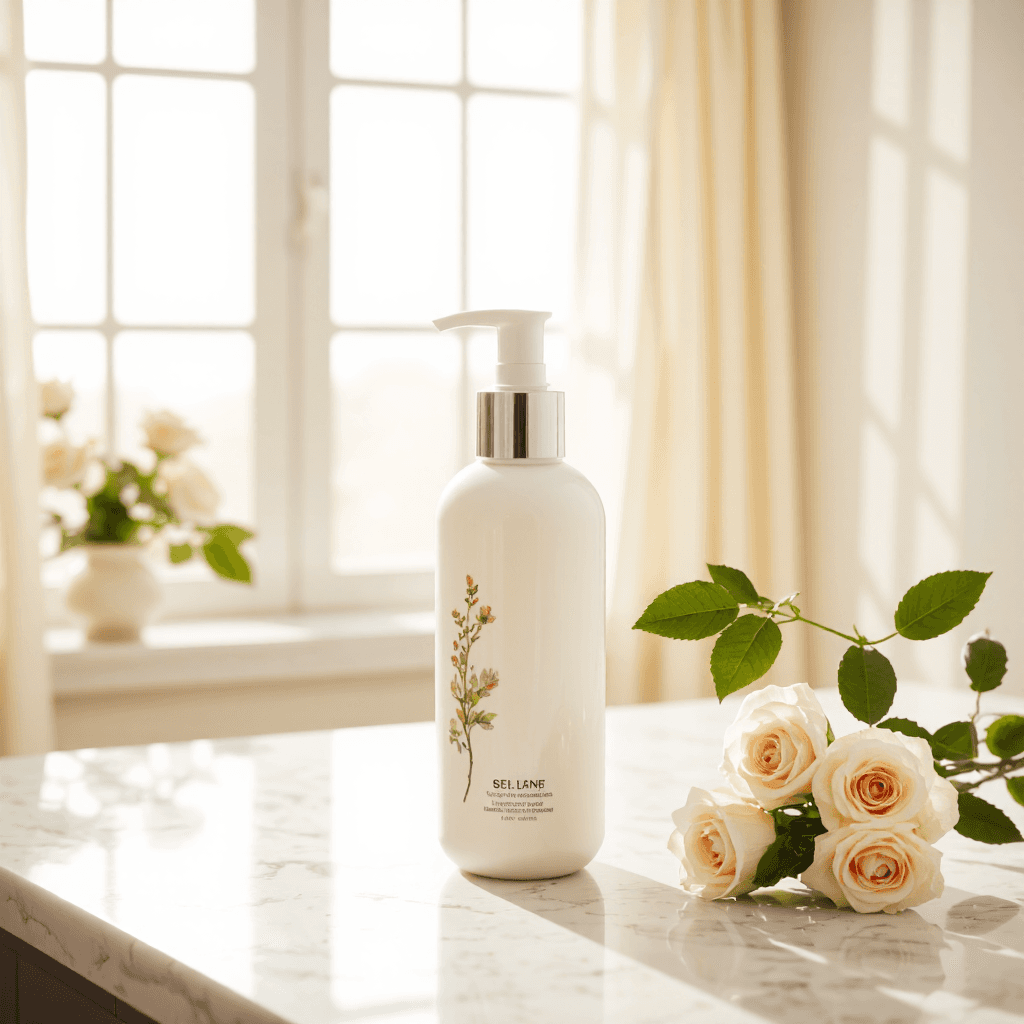 product photography of bottle of hair treatment product