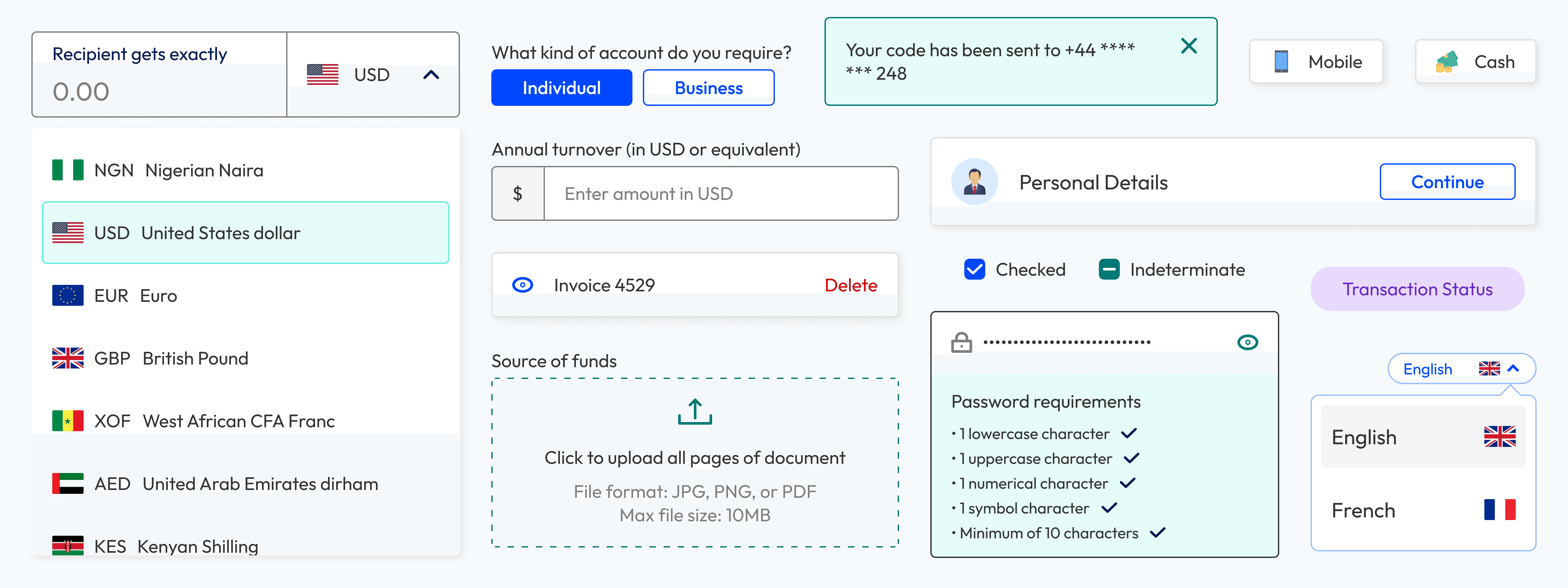 Screenshots of the design components made for the first version of the design system.