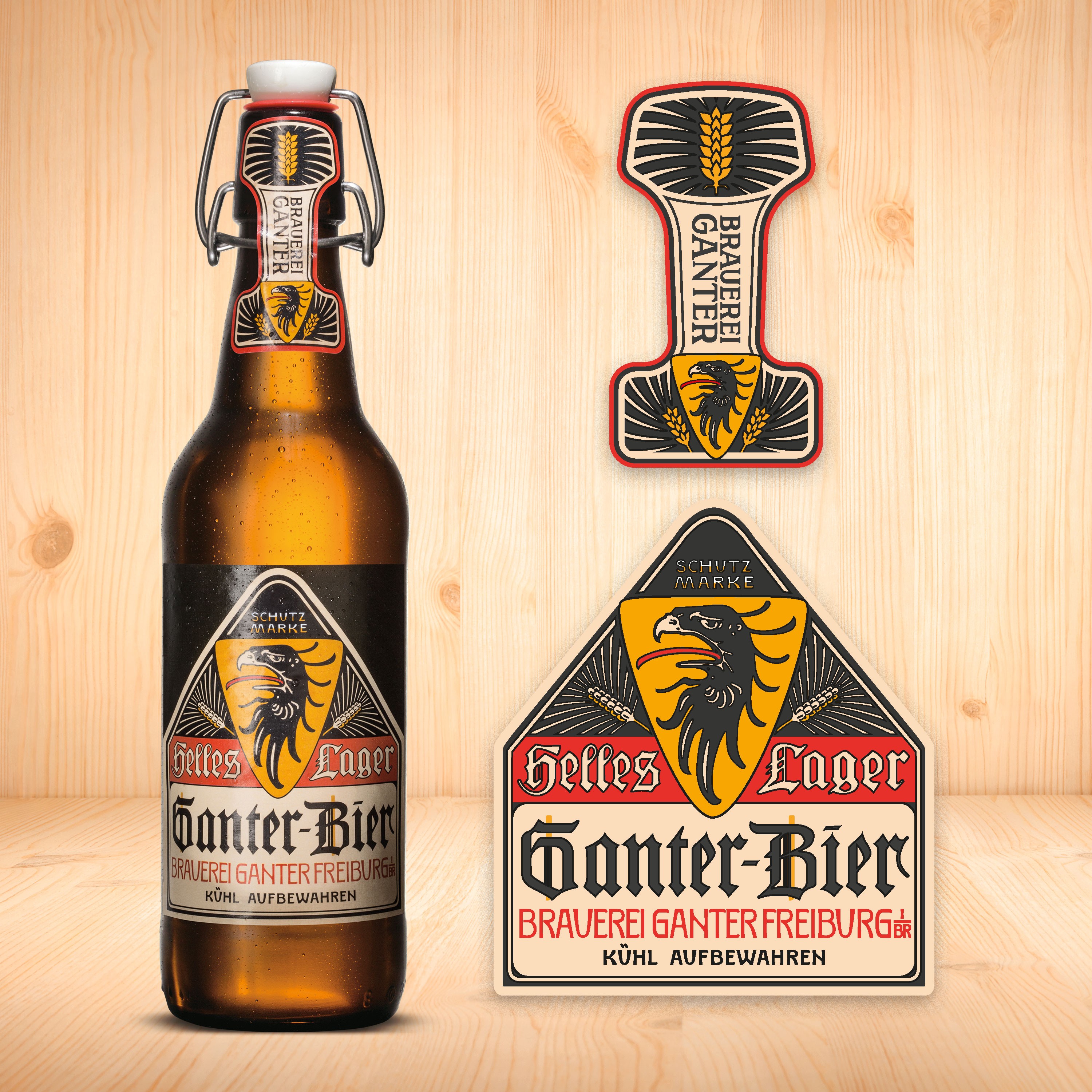 Label Design für Ganter Bier Spezialitäten – modernes Etikett mit traditioneller Typografie und hochwertiger Druckveredelung