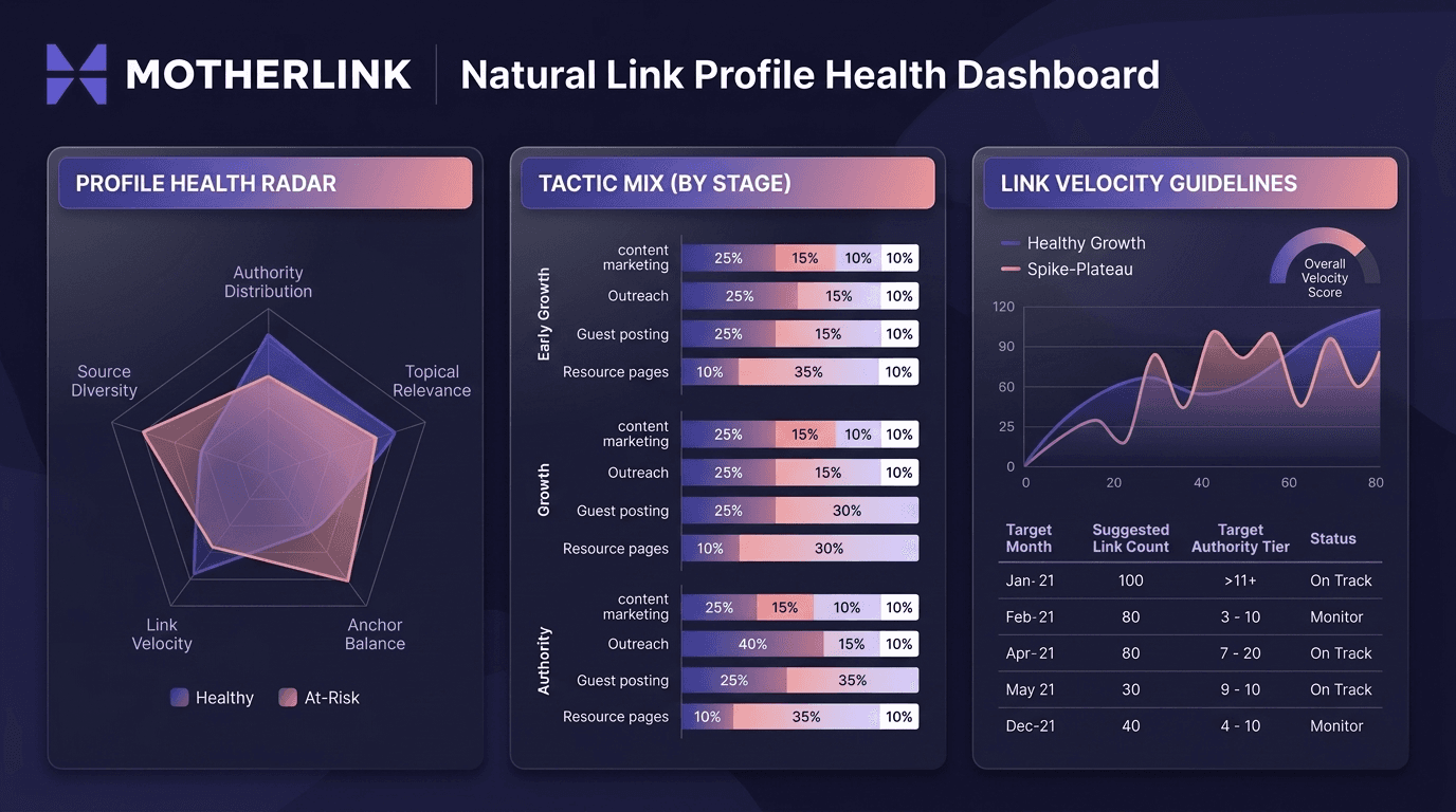 A natural link profile health dashboard infographic