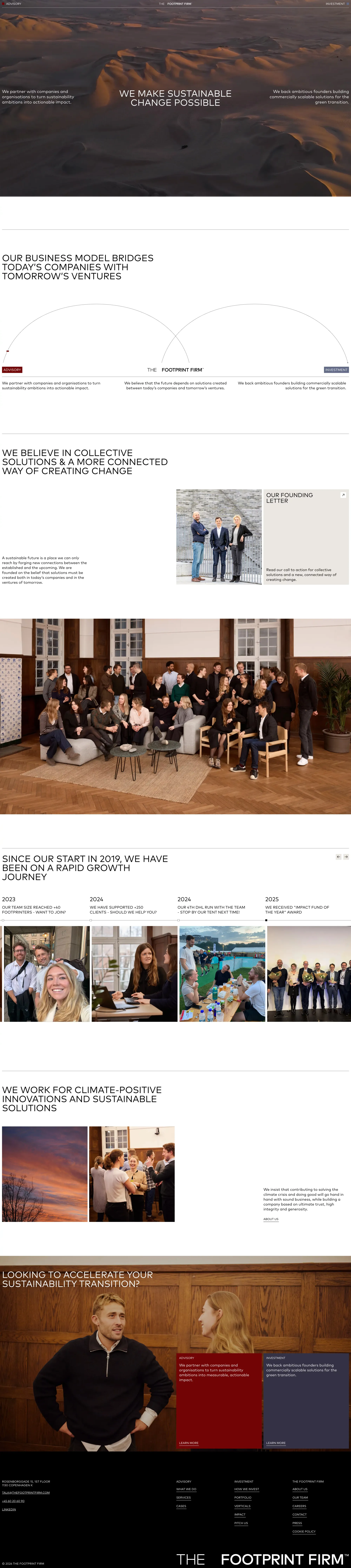 The Footprint Firm landing page screenshot showcasing Finance and Nature design