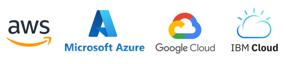 Amazon Web Services, Microsoft Azure, Google Cloud, and IBM Cloud Logos