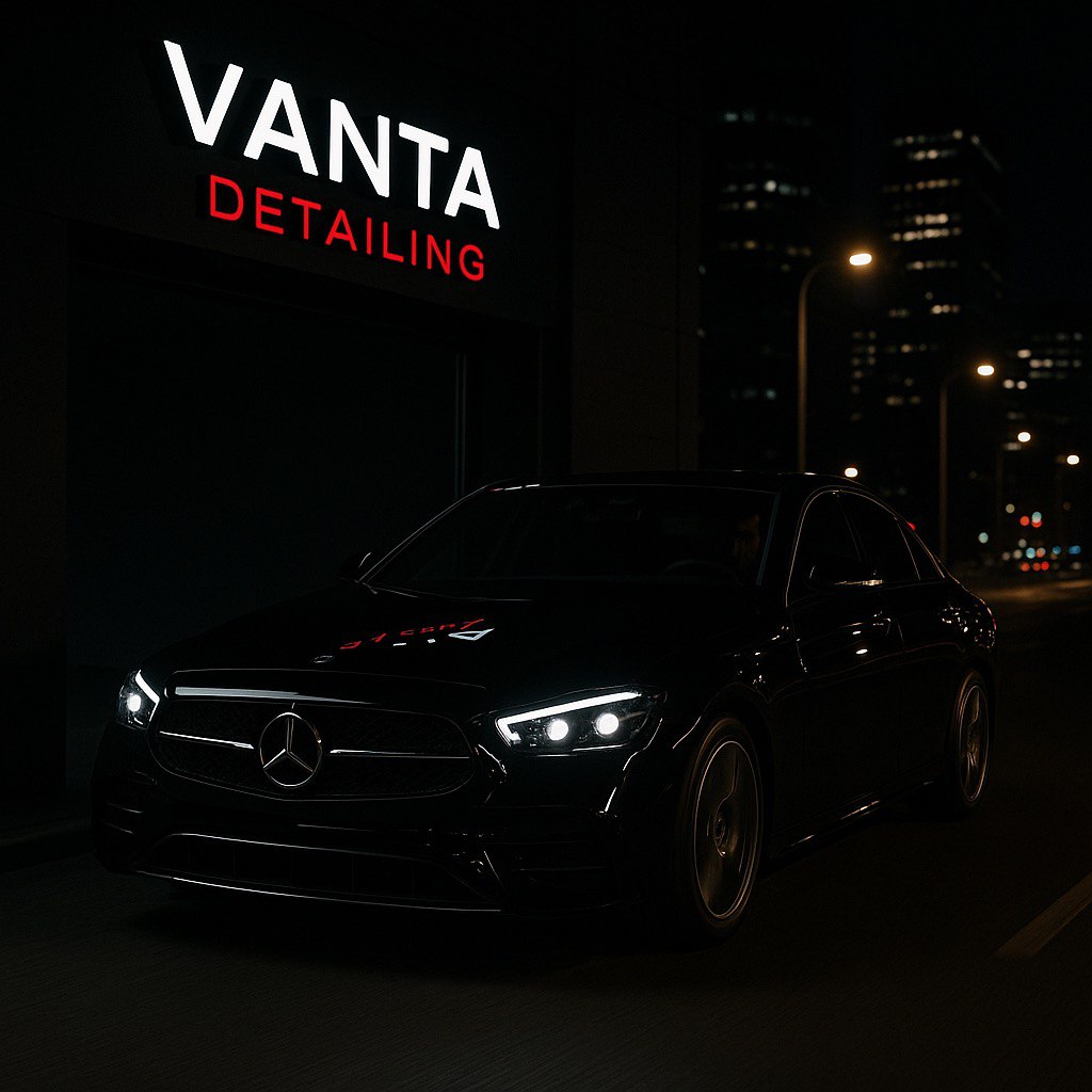 Mercedes před studiem VANTA Detailing Plzeň – profesionální autodetailing, leštění karoserie Plzeň, čištění interiéru a tónování skel