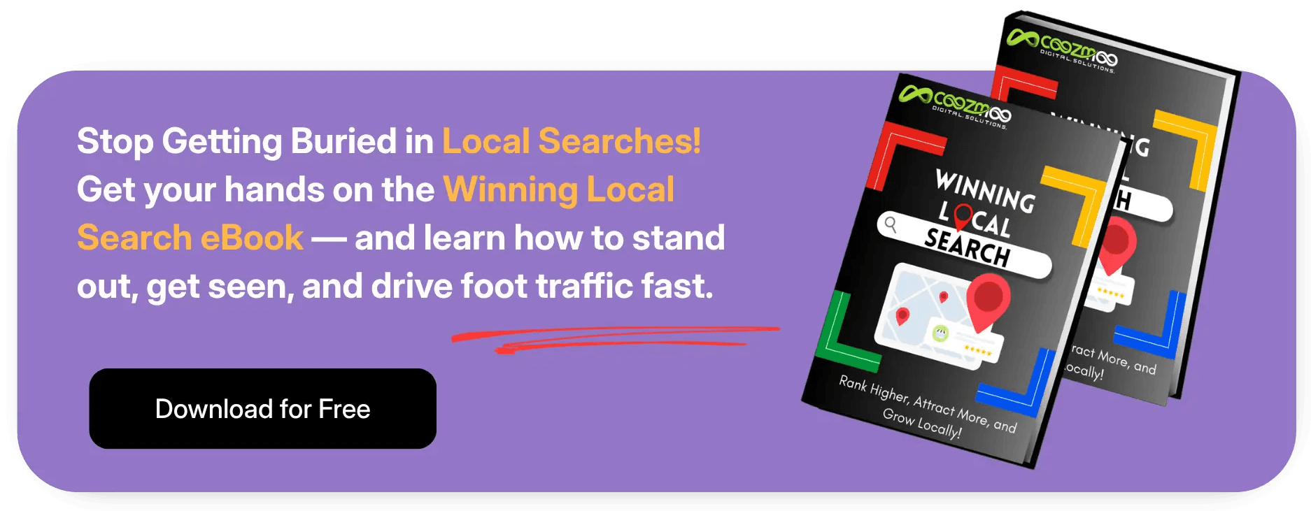 Winning Local Search eBook by Coozmoo Digital Solutions banner for free SEO guide download.