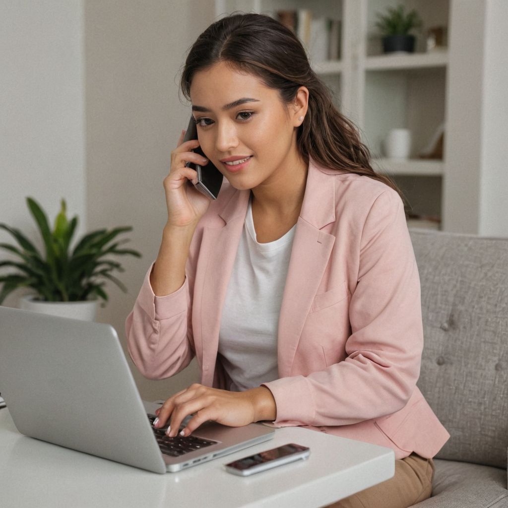 woman on her laptop and on the phone