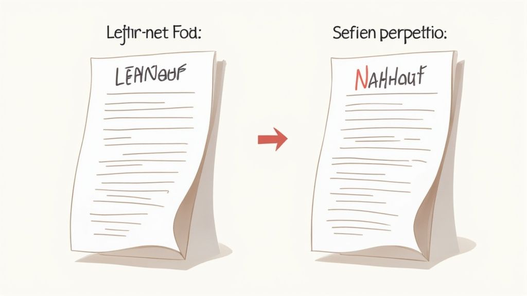 Eine Person hält einen ausgedruckten Lebenslauf in der Hand, wobei die Stelle für das Foto leer ist und ein Fragezeichen darüber schwebt.