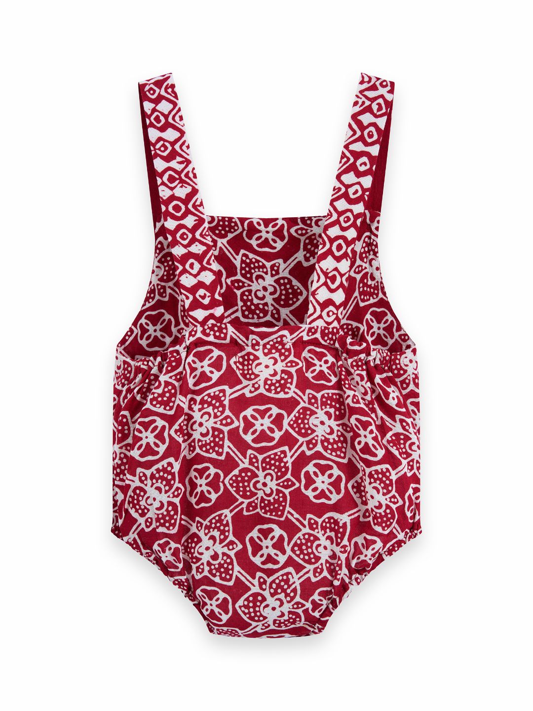 Photo of products from Yeomama® Batik, Little Baby Romper (Peranakan Petals - Red), shot against a white background by JU Productions