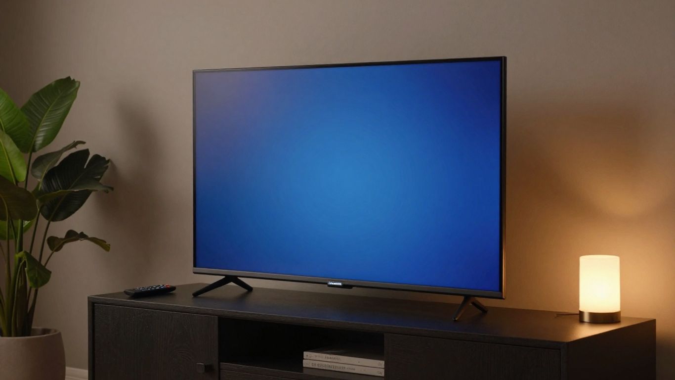 Television showing streaming interface in softly lit room