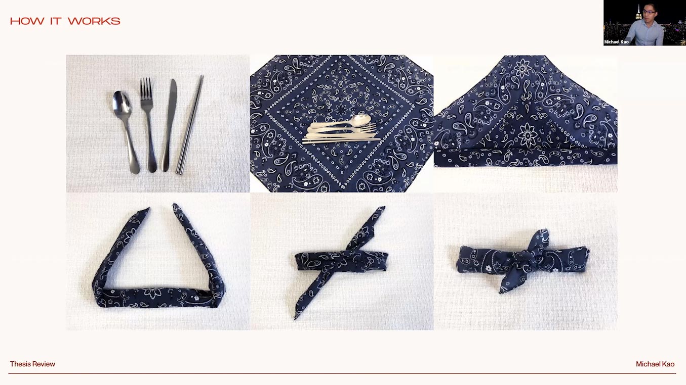 reusable utensils being folded into bandana
