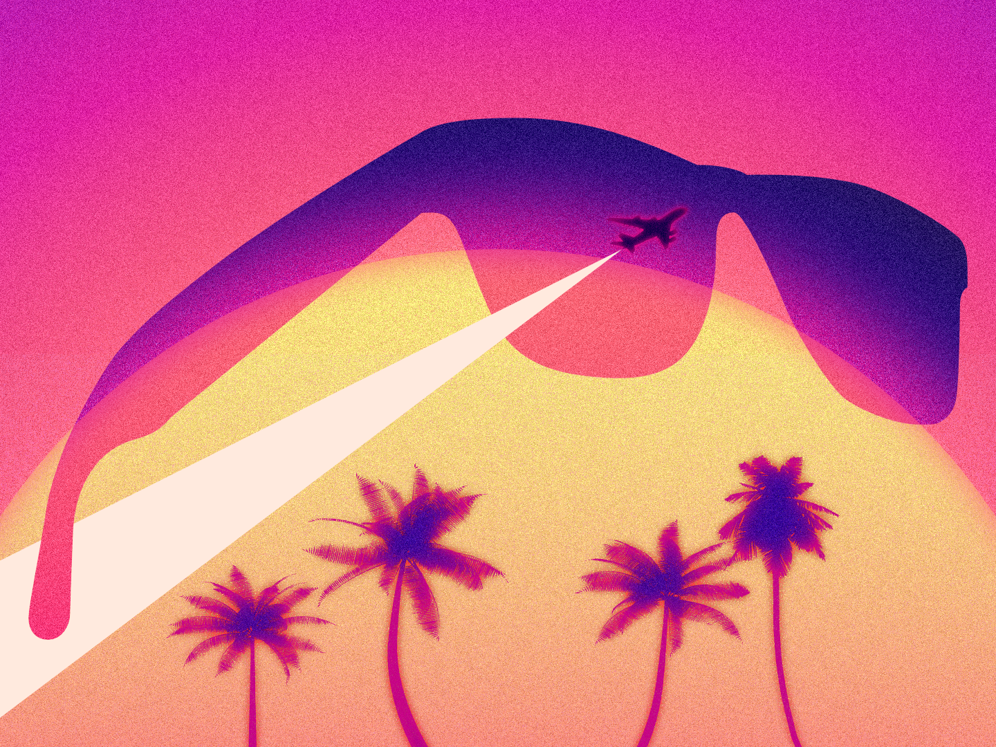 Illustration surréaliste de lunettes de soleil sur un fond de soleil couchant