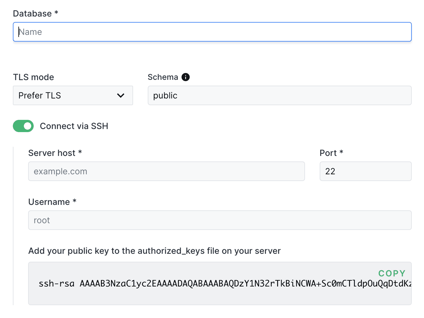 Database form in a Cloud Onboarding