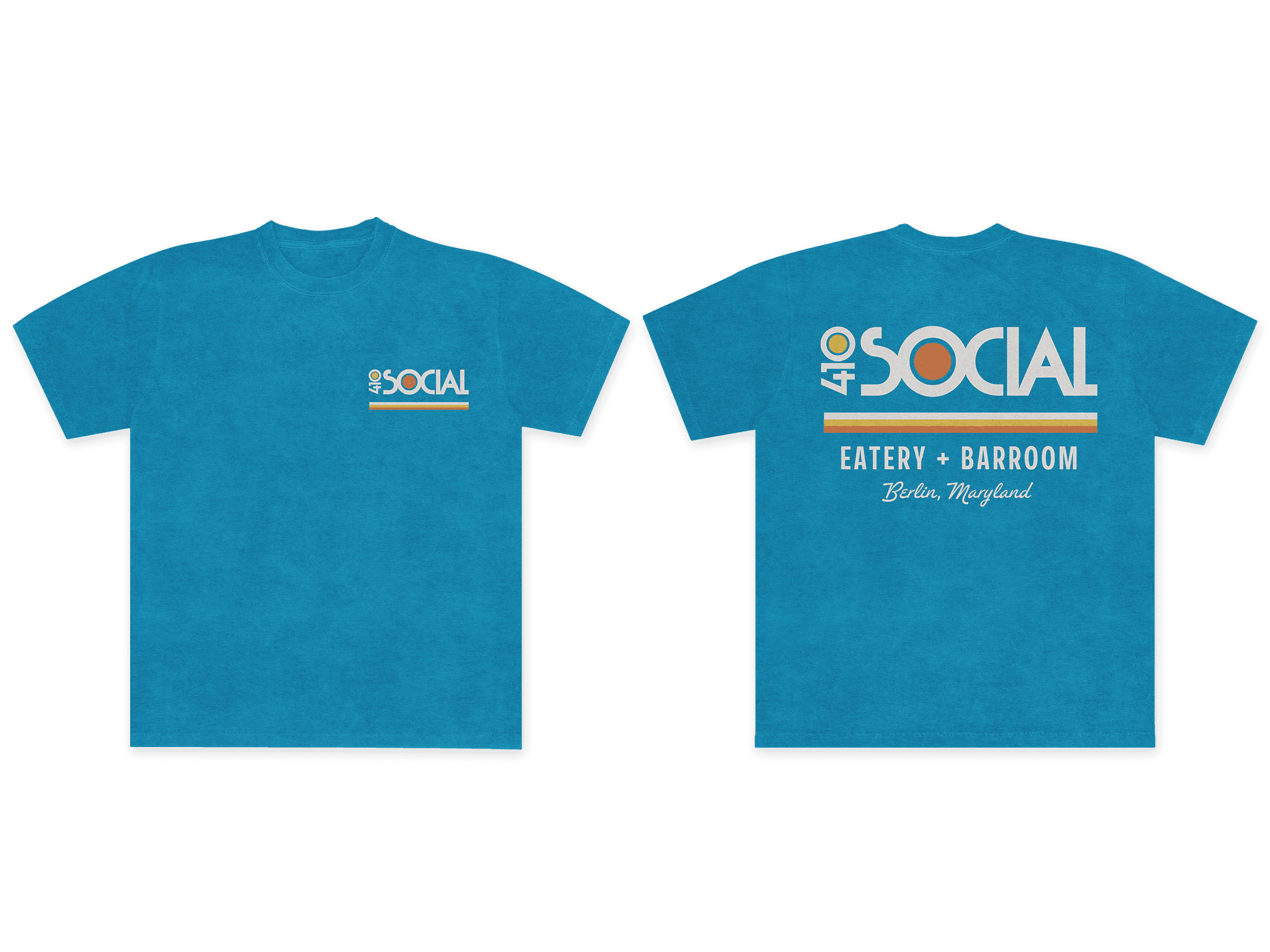 410 Social Bar and Restaurant Graphic on Blue T-Shirt