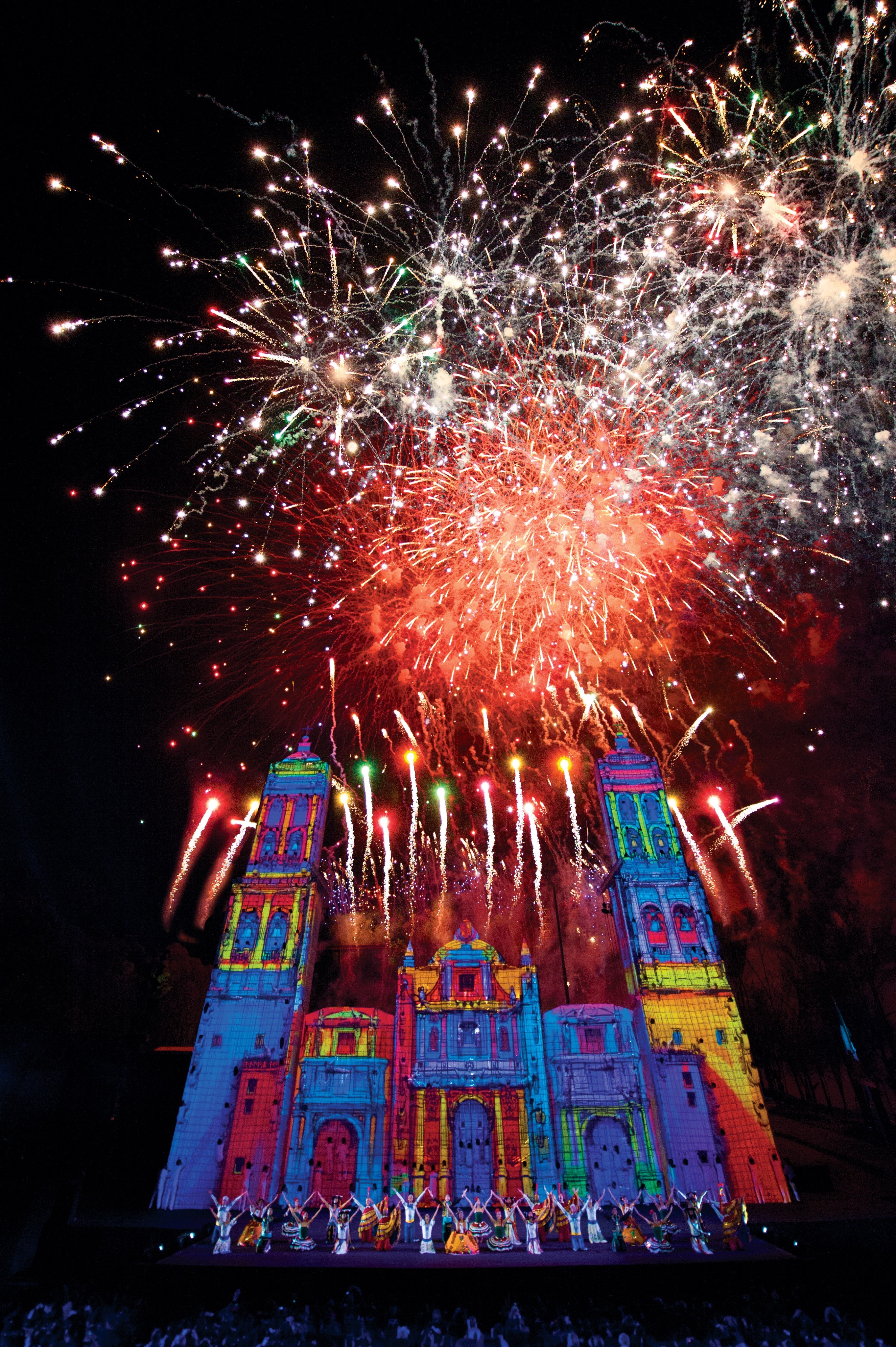 Colorful cathedral towers over the stage at Cinco de Mayo 150th Celebration