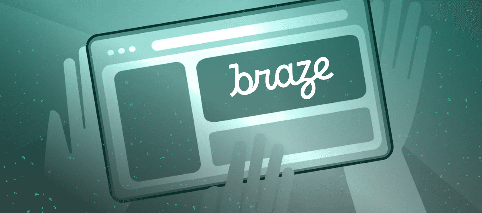 Illustration of a laptop displaying the Braze platform interface, representing SaaS performance, earnings analysis, and trends in lifecycle marketing technology.