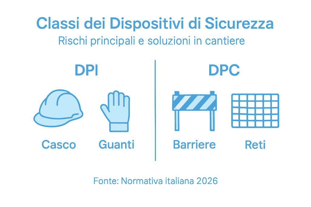 Infografica sulle tipologie di dispositivi di sicurezza nei cantieri